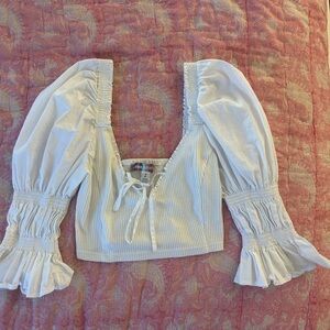 Urban Outfitters White Smocked Puff Sleeve Top